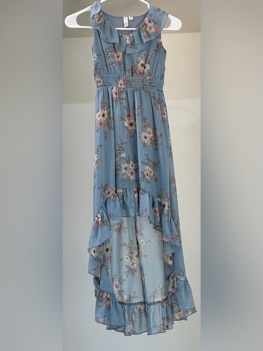 Blue Floral High-Low Maxi Skirt